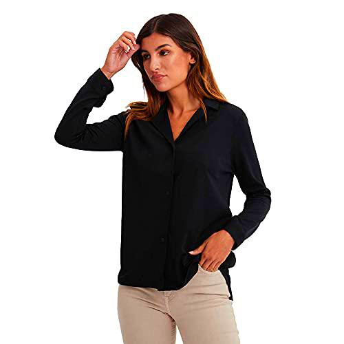 Sepiia Camisa Bowling Negro reciclada (XS) Camiseta, Mujer