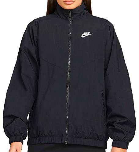 Nike W NSW ESSNTL WR WVN JKT Jacket, Women's, Black/Black/White, M